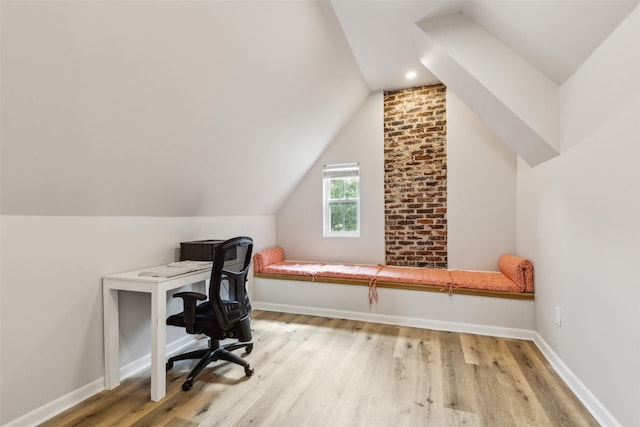 3718 Tulsa Way, Fort Worth, TX 76107 - unfurnished office with light wood-style floors, lofted ceiling, and baseboards