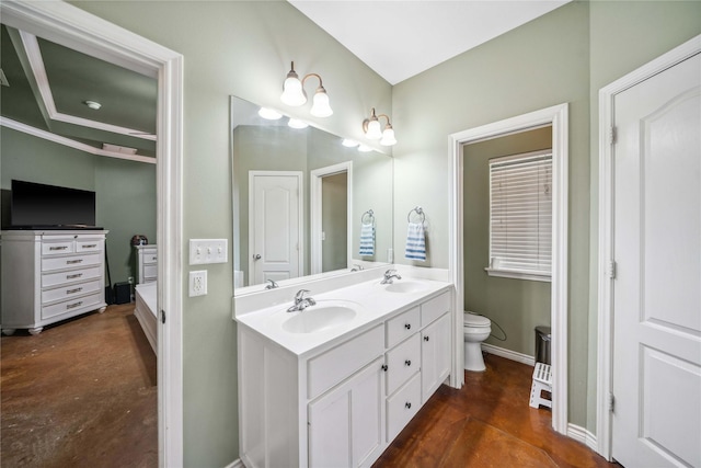 14125 Lone Pne, Brownsboro, TX 75756 - full bath featuring finished concrete floors, double vanity, toilet, and baseboards