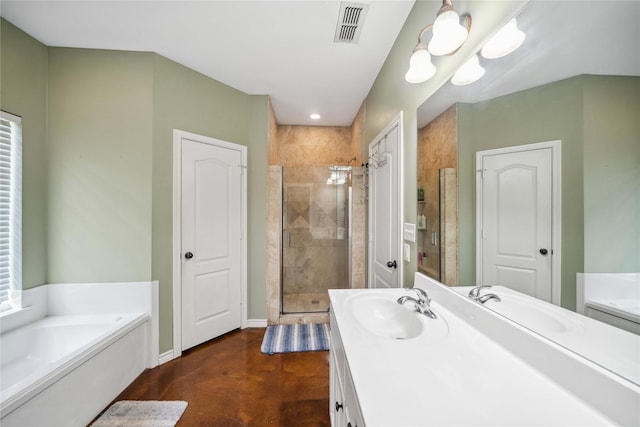 14125 Lone Pne, Brownsboro, TX 75756 - full bath featuring a stall shower, a bath, finished concrete floors, vanity, and baseboards