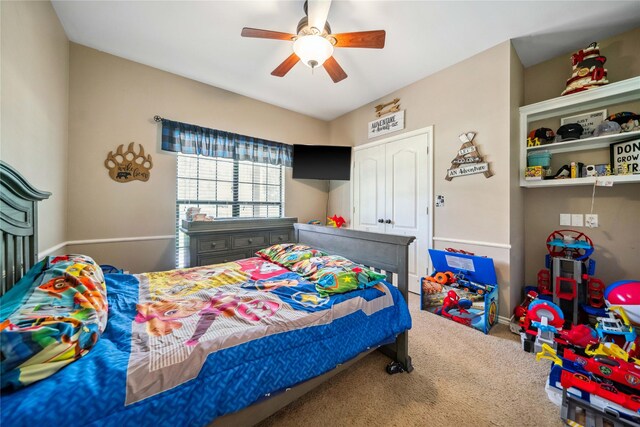 14125 Lone Pne, Brownsboro, TX 75756 - carpeted bedroom featuring a ceiling fan and a closet