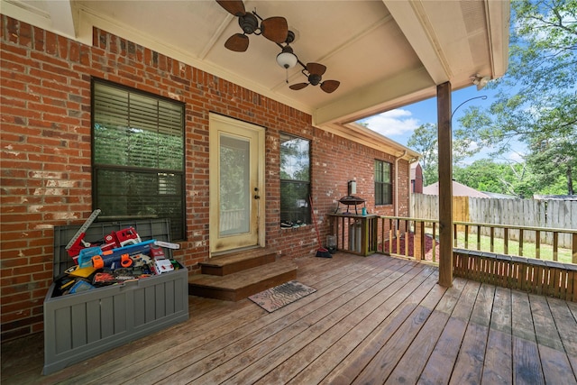 14125 Lone Pne, Brownsboro, TX 75756 - wooden terrace featuring a ceiling fan