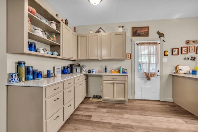 1006 Beaver St, Lacy Lakeview, TX 76705 - kitchen with light wood-style floors and open shelves
