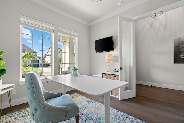 410 Travelers Ter, Argyle, TX 76226 - office featuring ornamental molding, baseboards, and wood finished floors