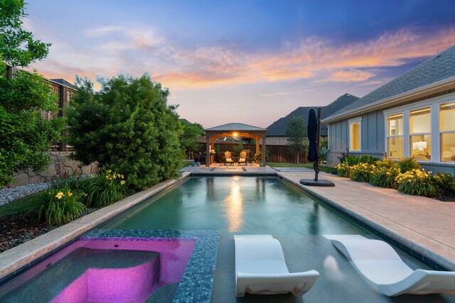 410 Travelers Ter, Argyle, TX 76226 - view of swimming pool featuring a patio, a gazebo, and a pool with connected hot tub
