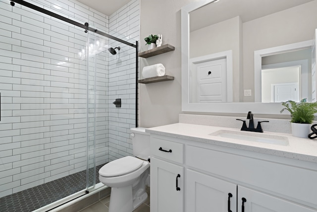 410 Travelers Ter, Argyle, TX 76226 - full bath with toilet, vanity, a stall shower, and tile patterned floors