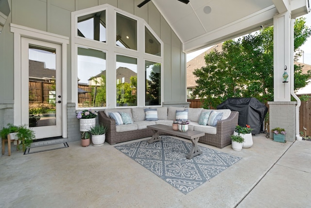 410 Travelers Ter, Argyle, TX 76226 - view of patio with an outdoor living space, a grill, and ceiling fan