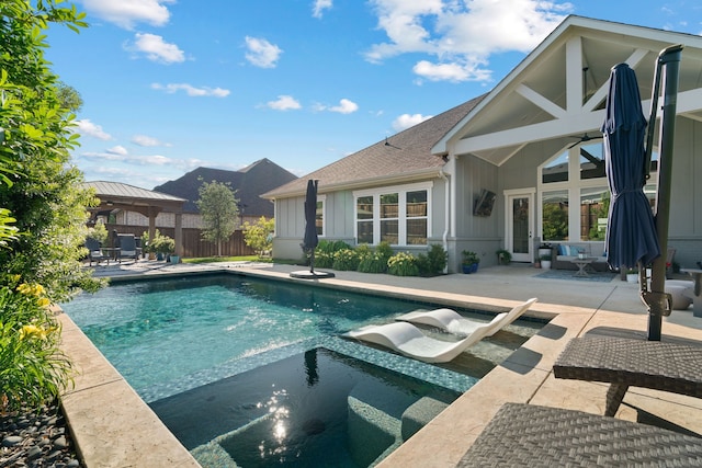 410 Travelers Ter, Argyle, TX 76226 - view of swimming pool with a patio, a gazebo, and an in-ground hot tub