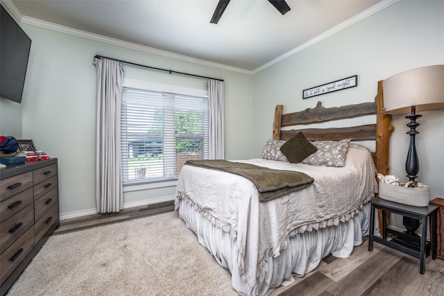 101 E Mulberry St, Decatur, TX 76234 - bedroom featuring crown molding, wood finished floors, ceiling fan, and baseboards