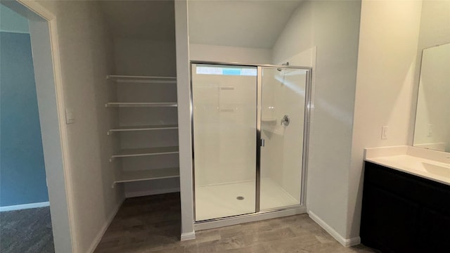 757 High Summit Trl, Fort Worth, TX 76131 - bathroom with a stall shower, vanity, and baseboards