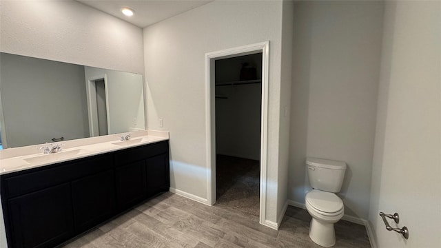 757 High Summit Trl, Fort Worth, TX 76131 - full bathroom with toilet, wood finished floors, double vanity, baseboards, and a walk in closet