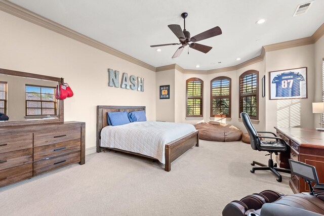 1612 S Lakeshore Dr, Rockwall, TX 75087 - carpeted bedroom featuring multiple windows, crown molding, an office area, recessed lighting, and baseboards