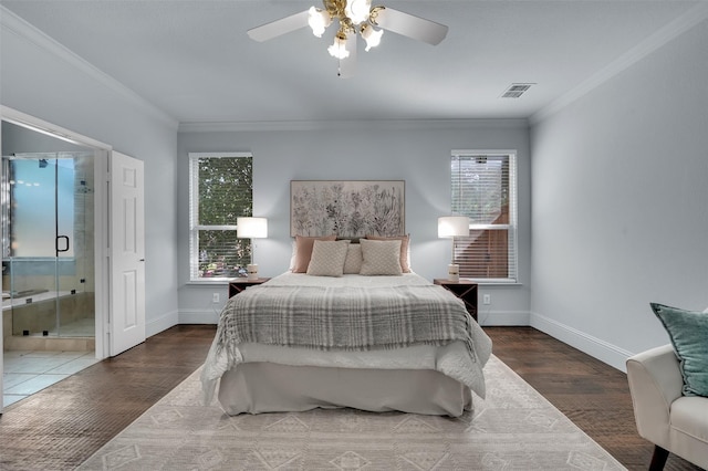 1102 Mccormick St, Garland, TX 75040 - bedroom featuring multiple windows, ornamental molding, wood finished floors, baseboards, and a ceiling fan