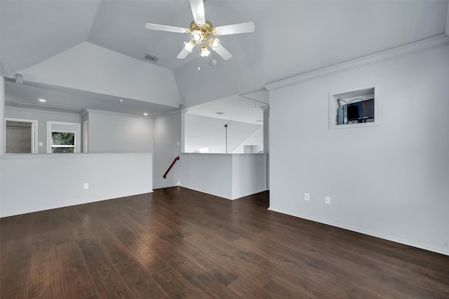 1102 Mccormick St, Garland, TX 75040 - unfurnished living room featuring a ceiling fan, wood finished floors, and vaulted ceiling