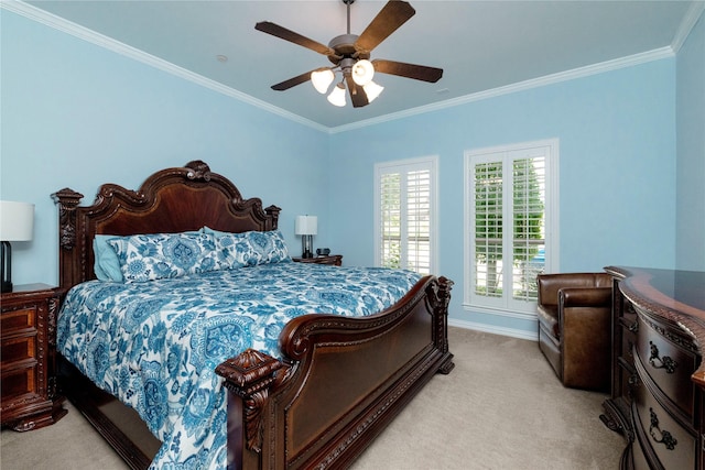 5798 Antique Rose Trl, Fairview, TX 75069 - bedroom featuring light carpet, ornamental molding, baseboards, and ceiling fan