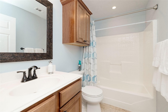 5798 Antique Rose Trl, Fairview, TX 75069 - full bathroom with toilet, shower / tub combo with curtain, vanity, recessed lighting, and tile patterned floors