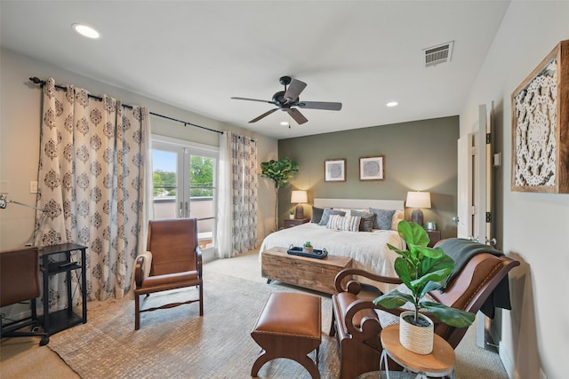 261 Casa Blanca Ave, Fort Worth, TX 76107 - bedroom featuring access to outside, carpet flooring, recessed lighting, and a ceiling fan