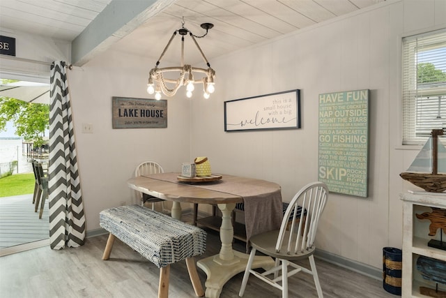 166 Ocean Dr, Gun Barrel City, TX 75156 - dining area featuring wood finished floors, a chandelier, and wood ceiling