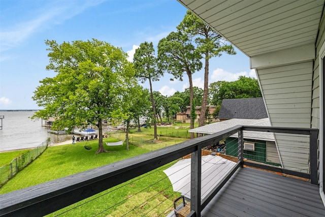 166 Ocean Dr, Gun Barrel City, TX 75156 - wooden terrace featuring a water view and a lawn