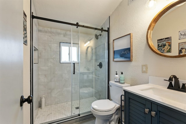 166 Ocean Dr, Gun Barrel City, TX 75156 - full bath featuring toilet, vanity, a shower stall, and a textured wall