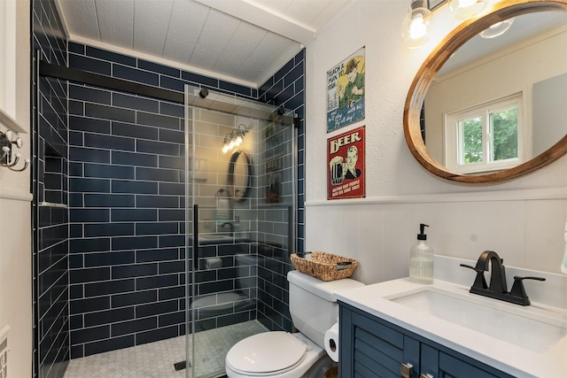 166 Ocean Dr, Gun Barrel City, TX 75156 - bathroom with vanity, a shower stall, and wainscoting