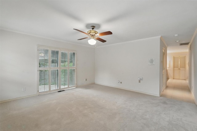 6 Shenandoah Pl, Richardson, TX 75080 - empty room with ceiling fan, ornamental molding, light carpet, and baseboards