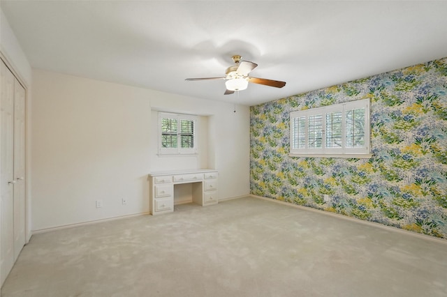 6 Shenandoah Pl, Richardson, TX 75080 - unfurnished bedroom featuring wallpapered walls, carpet floors, baseboards, an office area, and ceiling fan