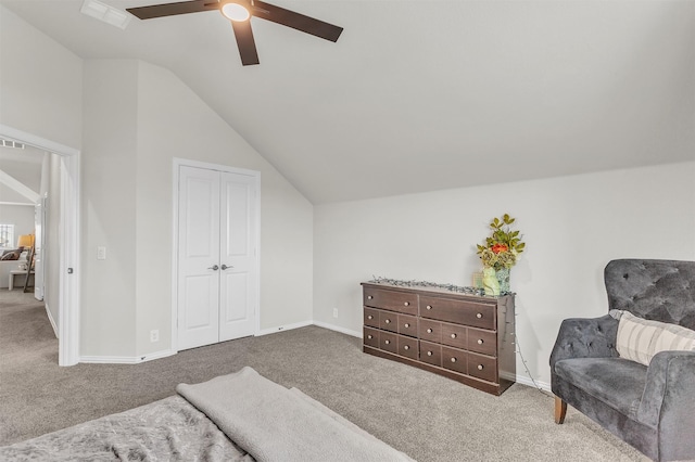 4444 Blue Mist Dr, Fort Worth, TX 76036 - sitting room with carpet flooring, ceiling fan, lofted ceiling, and baseboards
