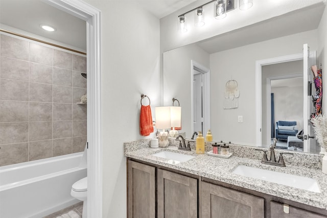 4444 Blue Mist Dr, Fort Worth, TX 76036 - full bath featuring double vanity, toilet, shower / bath combination, and tile patterned flooring
