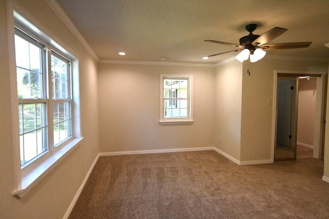 220 Seabreeze Dr, Gun Barrel City, TX 75156 - unfurnished room with healthy amount of natural light, carpet flooring, baseboards, ornamental molding, and recessed lighting