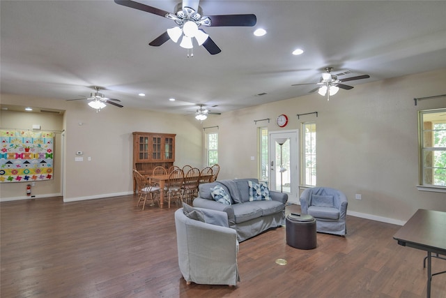 6495 Smoky Hill Ct, Granbury, TX 76049 - living area with recessed lighting, baseboards, wood finished floors, and a ceiling fan
