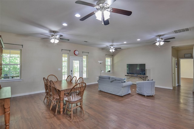 6495 Smoky Hill Ct, Granbury, TX 76049 - dining space featuring recessed lighting, wood finished floors, baseboards, and ceiling fan