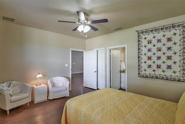 6495 Smoky Hill Ct, Granbury, TX 76049 - bedroom featuring dark wood finished floors, ceiling fan, and ensuite bathroom