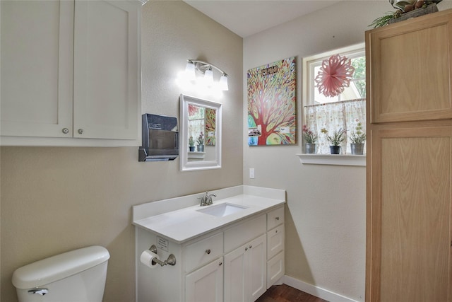 6495 Smoky Hill Ct, Granbury, TX 76049 - half bathroom with toilet, vanity, and wood finished floors