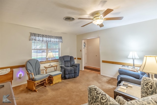 1602 Westwood Dr, Abilene, TX 79603 - carpeted living area featuring a ceiling fan and baseboards
