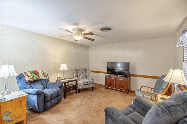 1602 Westwood Dr, Abilene, TX 79603 - living room with a ceiling fan and light colored carpet