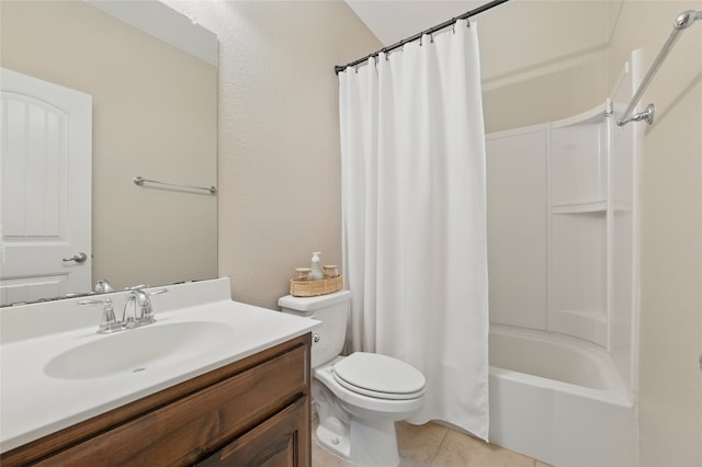 13165 Red Robin Dr, Fort Worth, TX 76244 - full bathroom with toilet, tile patterned flooring, vanity, and shower / bath combo with shower curtain