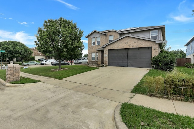 6021 Lucas Ct, Fort Worth, TX 76119 - traditional-style home with solar panels, brick siding, driveway, and an attached garage