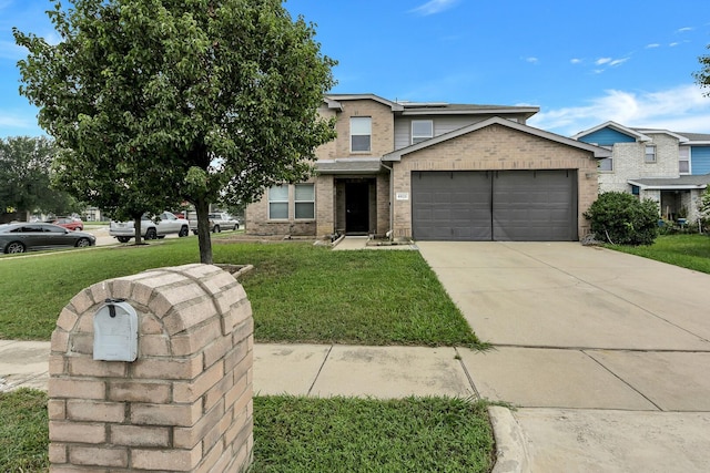 6021 Lucas Ct, Fort Worth, TX 76119 - view of front of property featuring a front lawn, an attached garage, solar panels, and concrete driveway