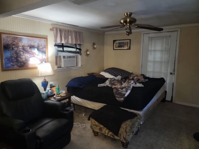 4601 County Road 3416, Lone Oak, TX 75453 - bedroom featuring cooling unit, ornamental molding, ceiling fan, and carpet flooring