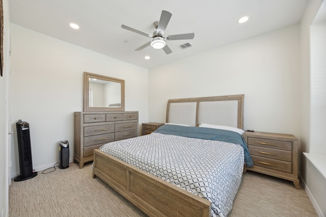 2004 Creekridge Dr, Lewisville, TX 75010 - bedroom featuring recessed lighting, light colored carpet, a ceiling fan, and baseboards