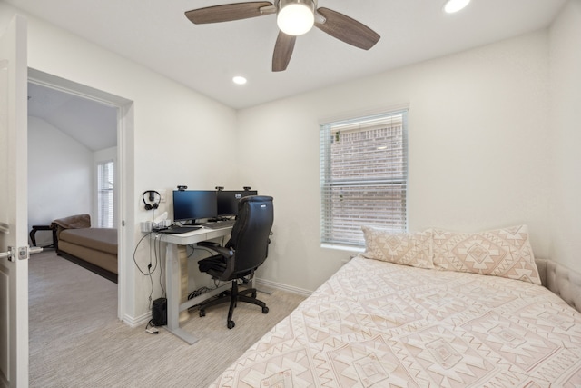 2004 Creekridge Dr, Lewisville, TX 75010 - bedroom with carpet, an office area, recessed lighting, baseboards, and ceiling fan