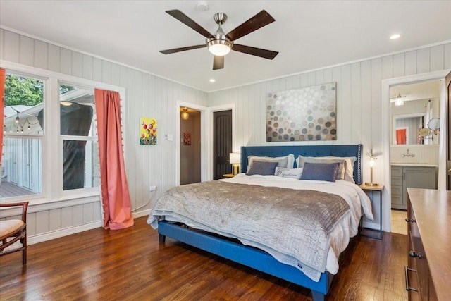 3227 Macarthur Dr, Waco, TX 76708 - bedroom featuring ornamental molding, wood finished floors, and ceiling fan