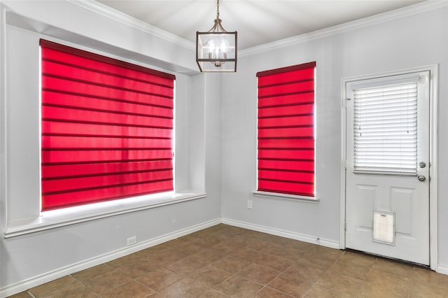 3737 Monica Ln, Fort Worth, TX 76244 - unfurnished dining area with a chandelier, ornamental molding, and baseboards