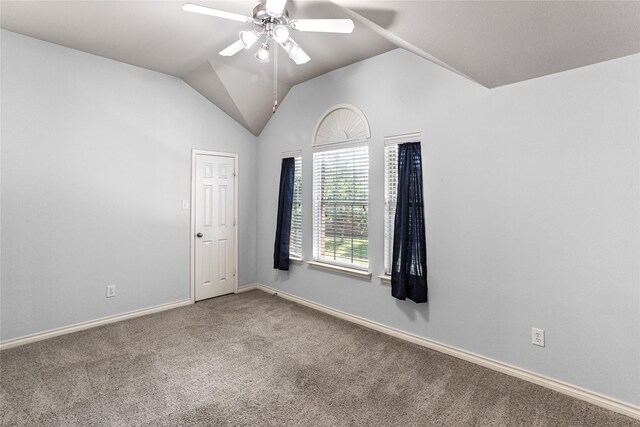 3737 Monica Ln, Fort Worth, TX 76244 - unfurnished room featuring ceiling fan, carpet floors, baseboards, and vaulted ceiling