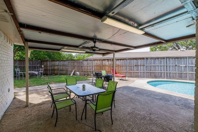 3510 Knoll Point Dr, Garland, TX 75043 - view of swimming pool with a fenced backyard, a patio, and outdoor dining area