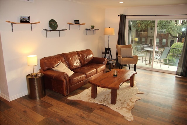 4320 Holland Ave Unit 202, Dallas, TX 75219 - living area with hardwood / wood-style flooring, ornamental molding, baseboards, and recessed lighting