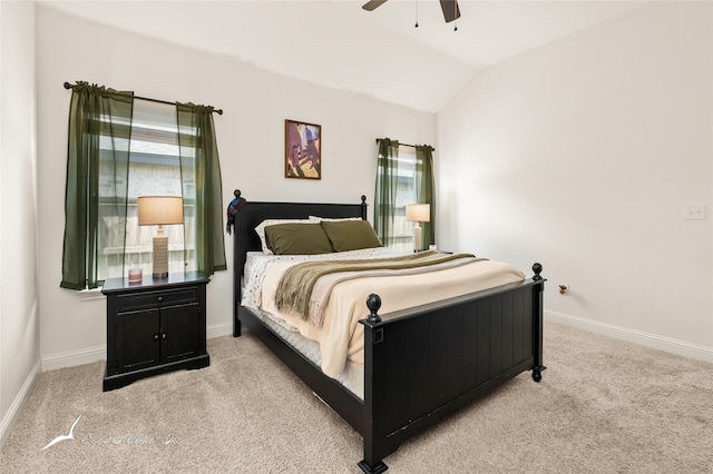 7010 Jet Stream Dr, Abilene, TX 79606 - bedroom featuring carpet floors, baseboards, lofted ceiling, and a ceiling fan