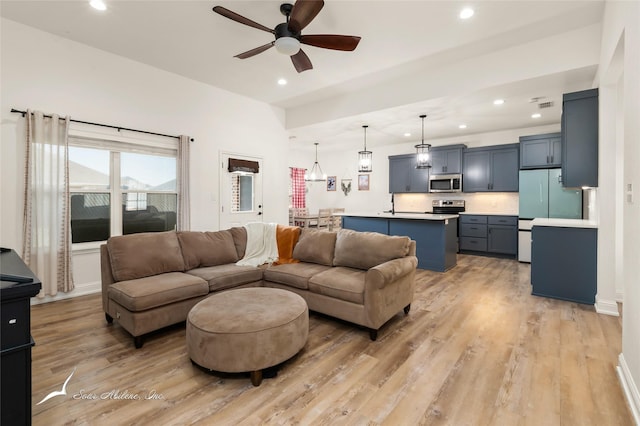 7010 Jet Stream Dr, Abilene, TX 79606 - living area featuring a ceiling fan, light wood-type flooring, and recessed lighting