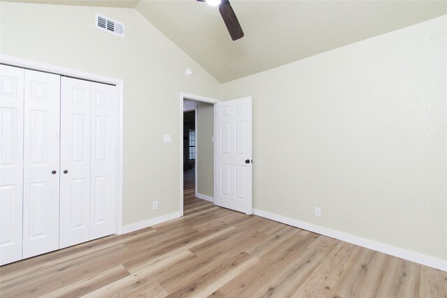 3918 Trinity Dr, Temple, TX 76504 - unfurnished bedroom with vaulted ceiling, a closet, wood finished floors, baseboards, and ceiling fan