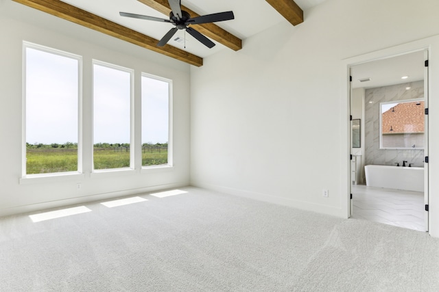 1324 Streetman Rd, Royse City, TX 75189 - unfurnished room with ceiling fan, beamed ceiling, and carpet flooring